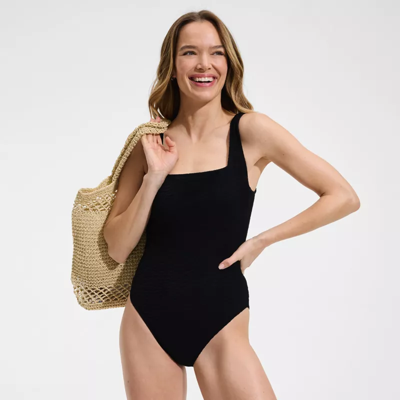 Womens Boucle Square Neck Scoop Back One Piece Swimsuit, alternative image