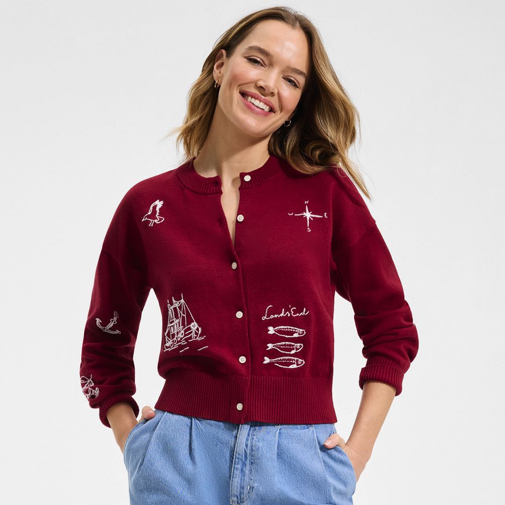 Women's Cotton Embellished Cardigan Sweater | Lands' End