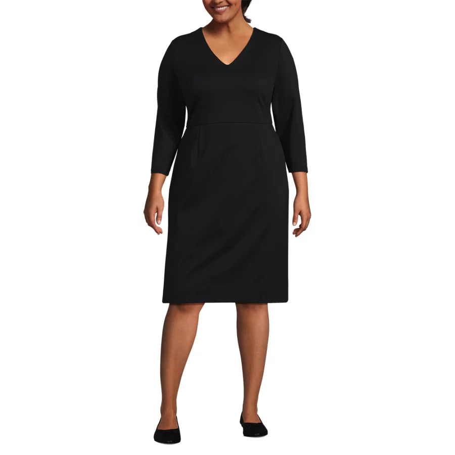 School Uniform Women's Ponte 34 Sleeve Vneck Dress view 3