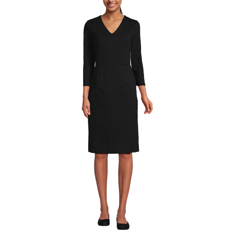 School Uniform Women's Ponte 34 Sleeve Vneck Dress view 4