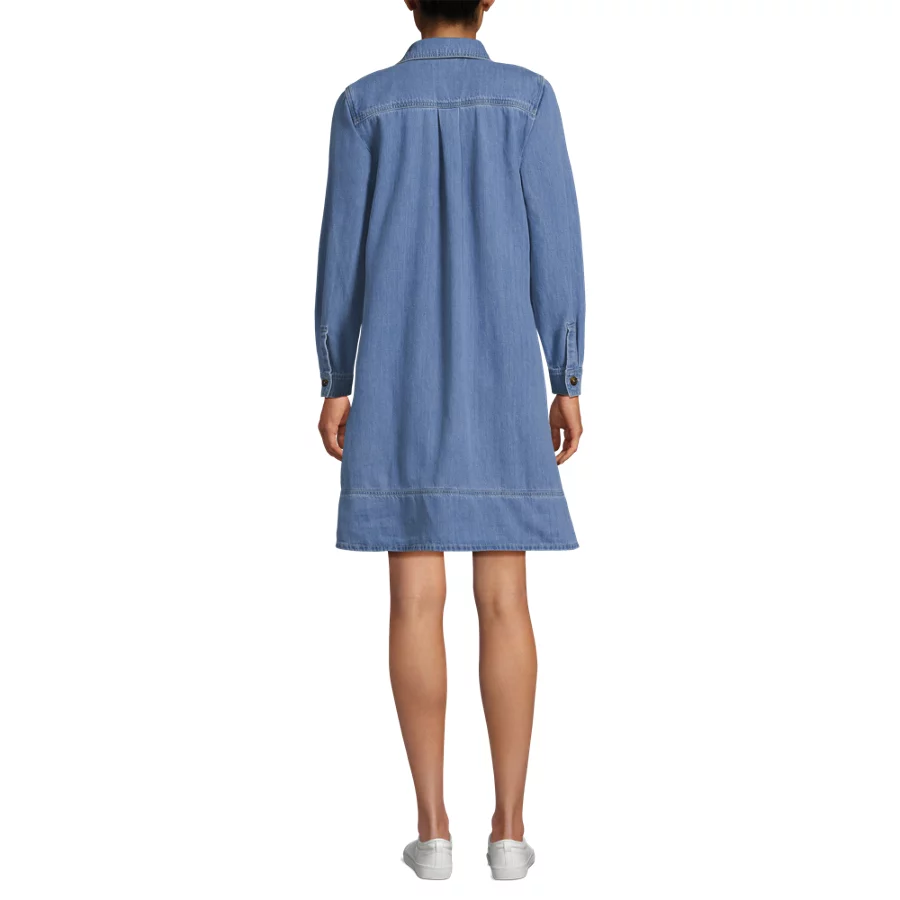 Women's Light Weight Denim Popover At The Knee Dress