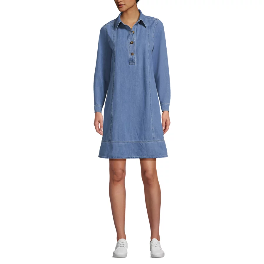 Women's Light Weight Denim Popover At The Knee Dress view 2