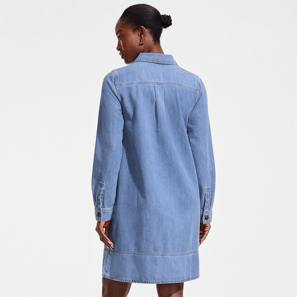 denim popover shirt dress Lands' End Women's Soft Denim Popover Long Sleeve Shirt Dress