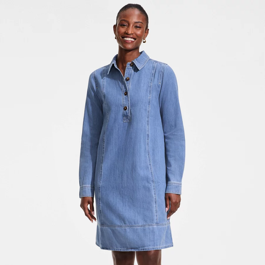 Women's Light Weight Denim Popover At The Knee Dress view 7