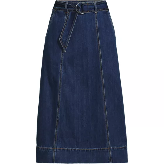 Womens Plus Size Soft Denim A-line Midi Skirt - primary