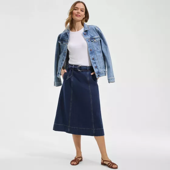Women's Soft Denim A-line Midi Skirt - primary