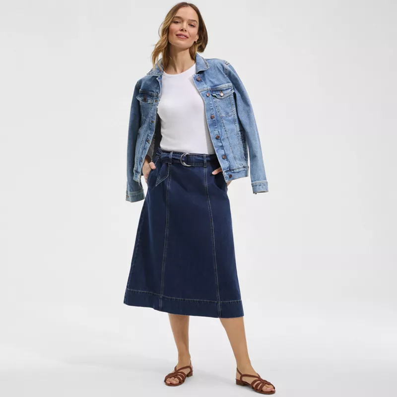 Women's Soft Denim A-line Midi Skirt, alternative image