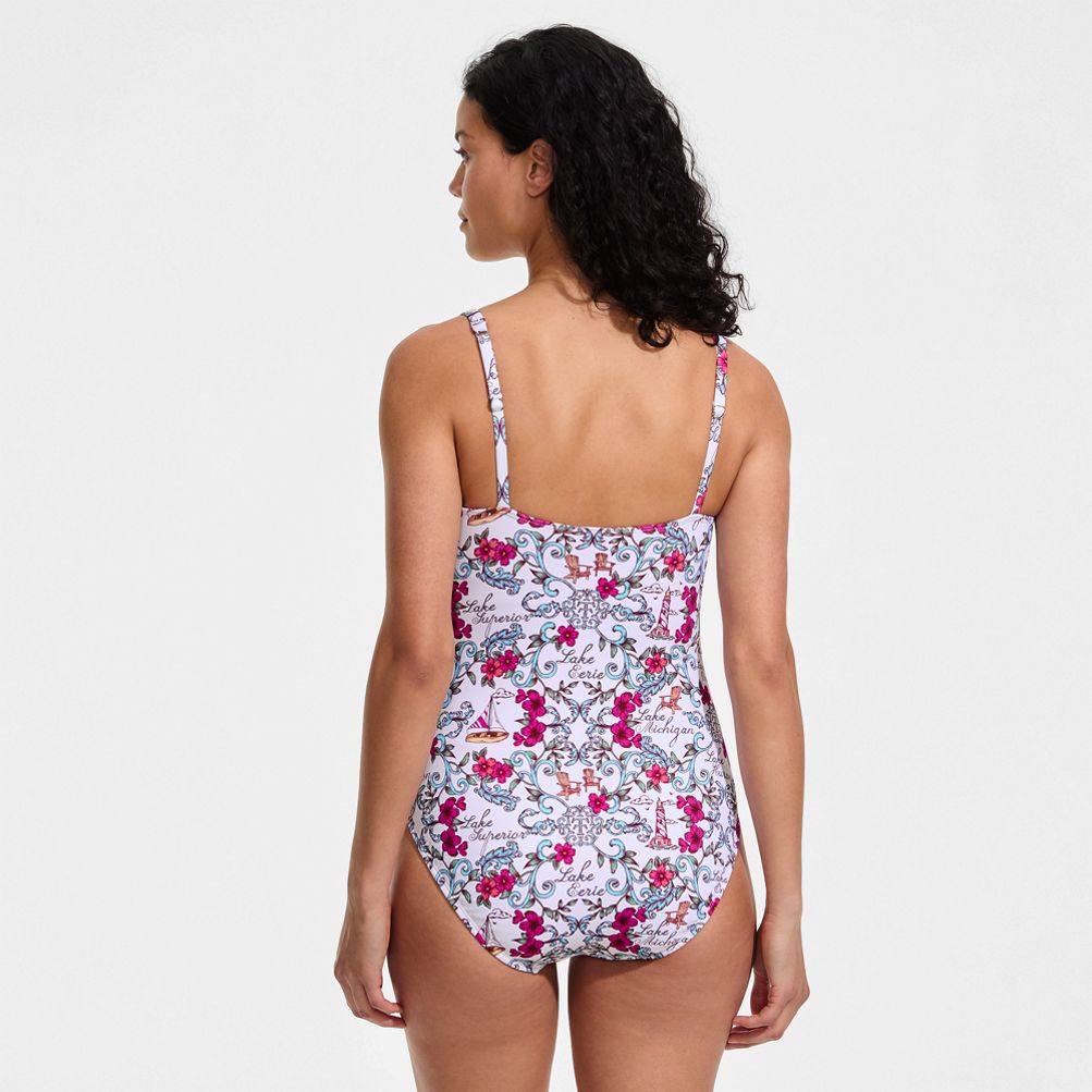Women's LE x T and T The Tiffany Square Neck One Piece | Lands' End