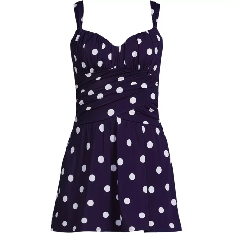 Women's Plus Size Slender Lite Sweetheart Shirred Swim Dress, Front