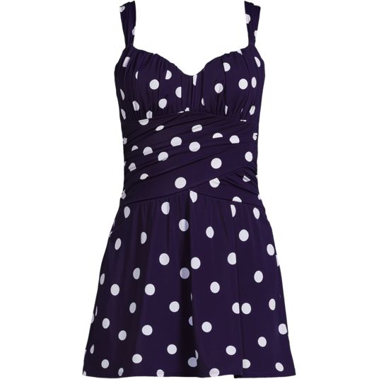 blue and white swim dress Longitude Women's Plus Size Long Torso Empire Princess Seam Swim Dress main image 1