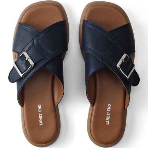  Lands' End Lederpantoletten, Damen, Größe:37 Regular, Blau, Leder, By Lands' End 