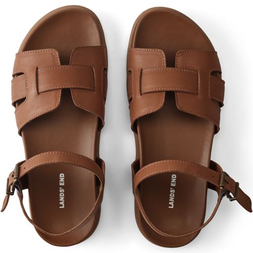  Lands' End Ledersandalen Mit Knöchelriemchen, Damen, Größe:37 Regular, Beige, Leder, By Lands' End 