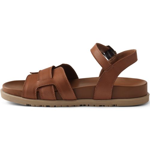  Lands' End Ledersandalen Mit Knöchelriemchen, Damen, Größe:37 Regular, Beige, Leder, By Lands' End 
