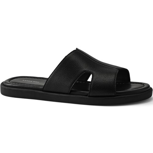 Strap Leather Sandals, Men, size: 9, regular, Black, Leather, by Lands' End