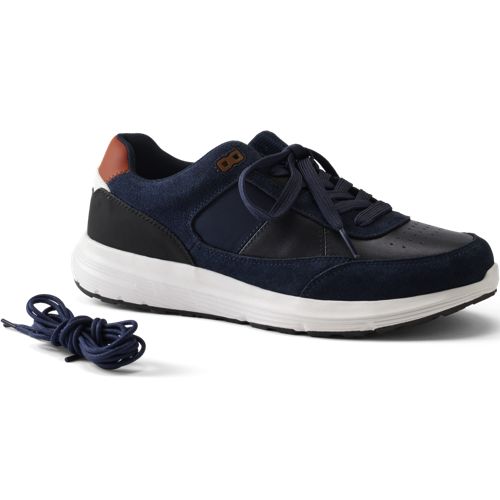 Lace‑Up Trainers, Men, size: 7, regular, Blue, Leather/Suede, by Lands' End