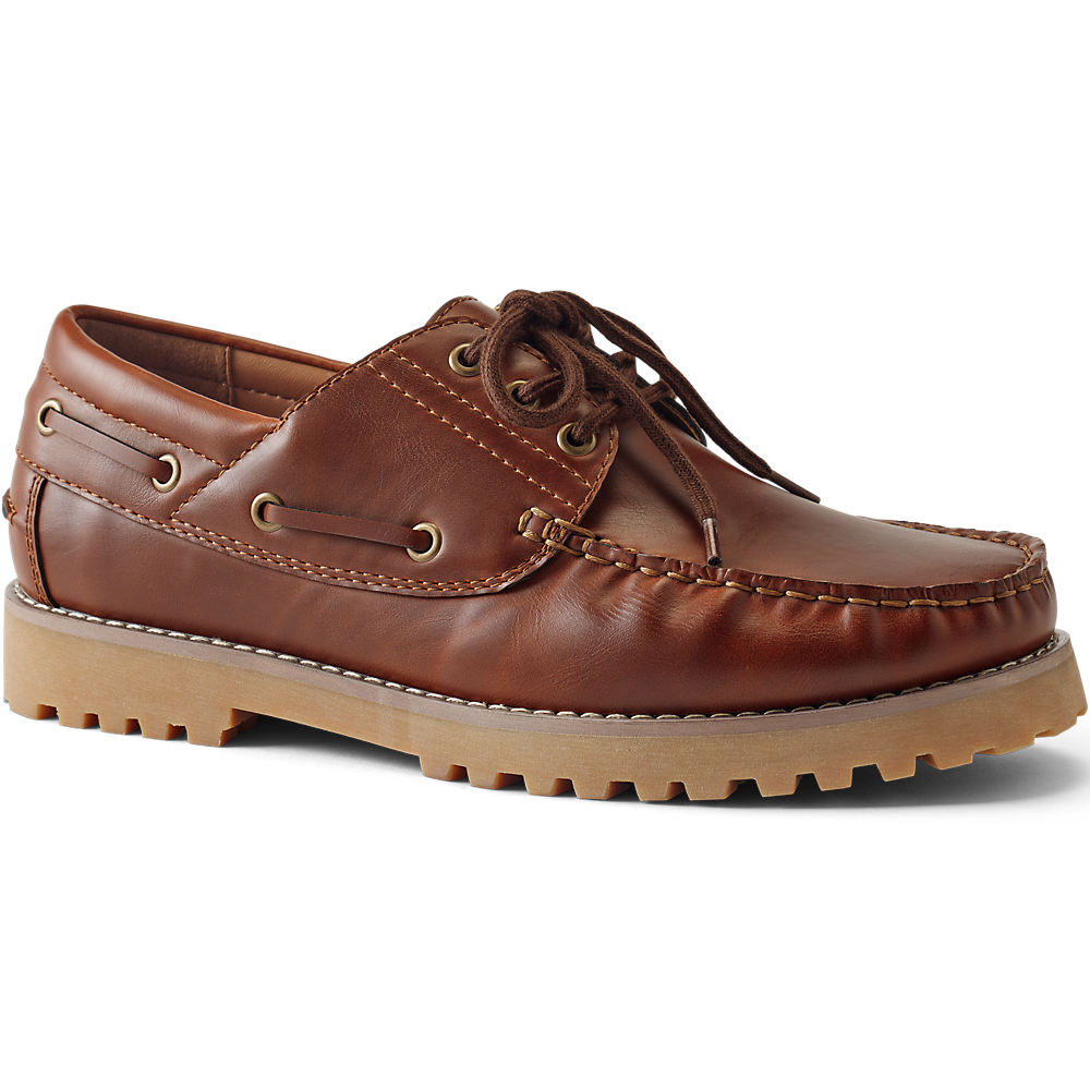 Lace Up Boat Shoes, Men, size: 9, regular, Brown, Synthetic-blend, by Lands' End