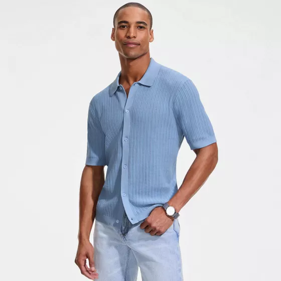 Men's Short Sleeve Lightweight Button Through Polo - primary