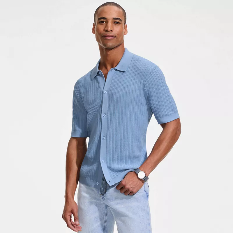 Men's Short Sleeve Lightweight Button Through Polo, alternative image
