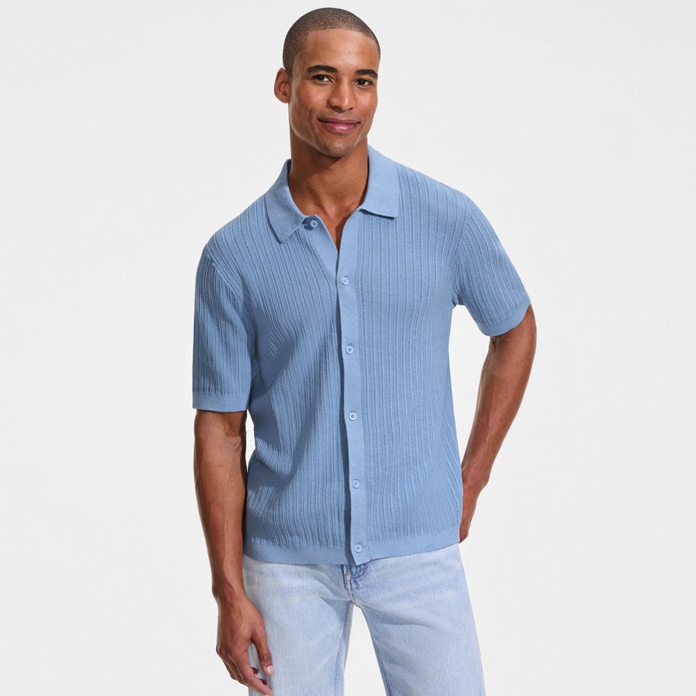 Men's Short Sleeve Lightweight Button Through Polo | Lands' End