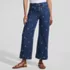 Women's Soft Denim High Rise Embroidered Wide Leg Crop Jeans, Front