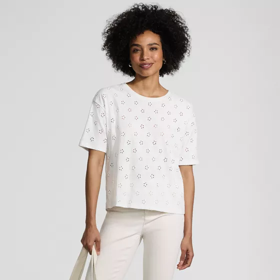 Women's Short Sleeve Eyelet Crewneck T-Shirt - primary