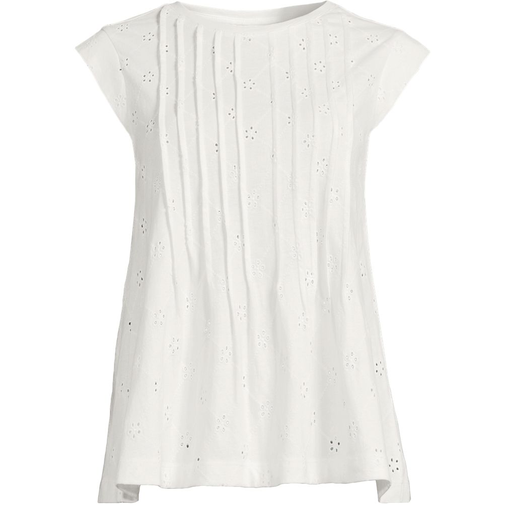 Women's Cap Sleeve Eyelet Pintuck Swing Top | Lands' End