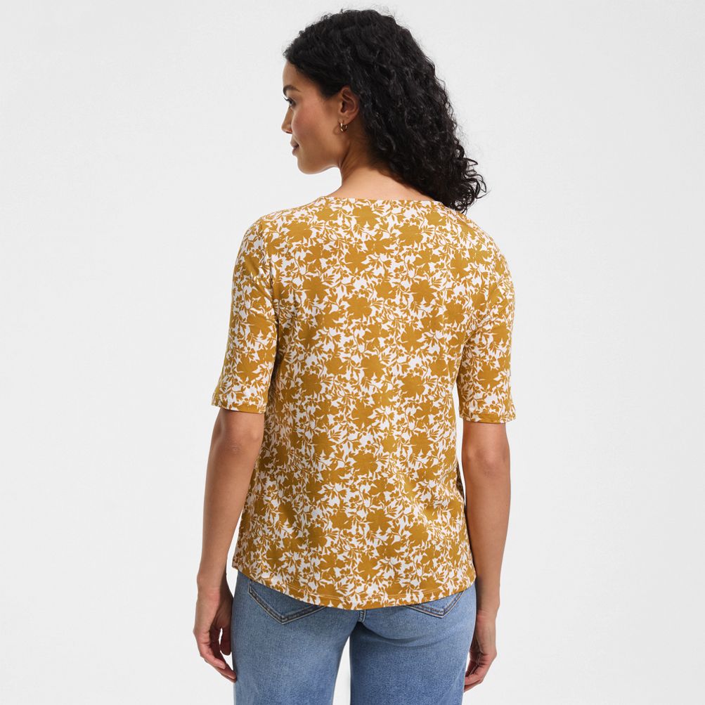 Women's Elbow Sleeve Lightweight Jersey Pintuck Square Neck Top