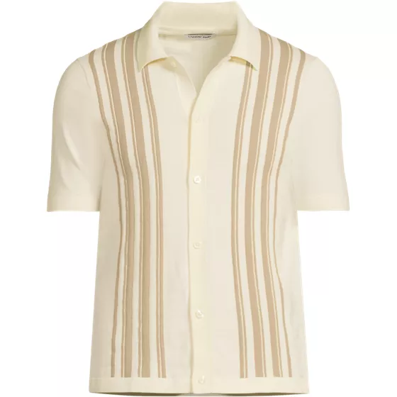 Men's Short Sleeve Striped Button Through Sweater Polo - primary
