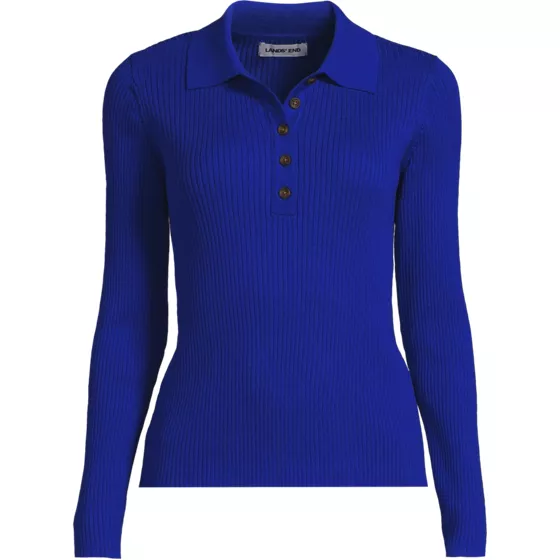 Women's Cotton Ribbed Long Sleeve Polo Sweater - primary