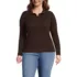 Women's Plus Size Cotton Ribbed Long Sleeve Polo Sweater, Front