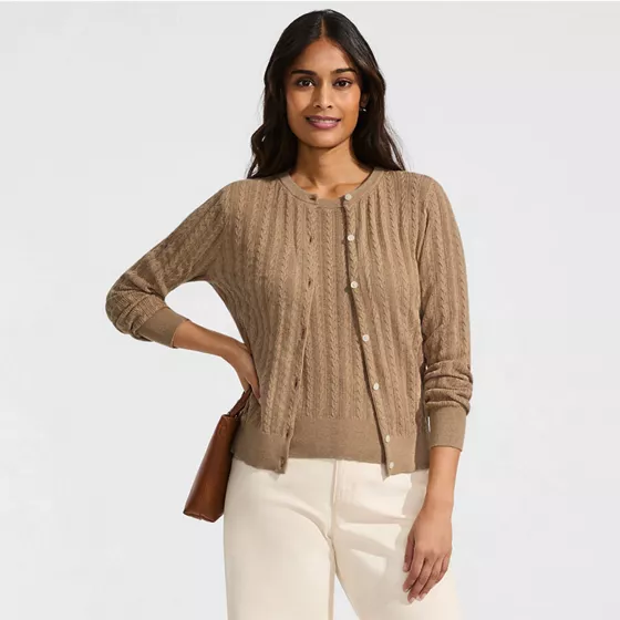 Women's Cotton Pointelle Modern Cardigan Sweater - primary