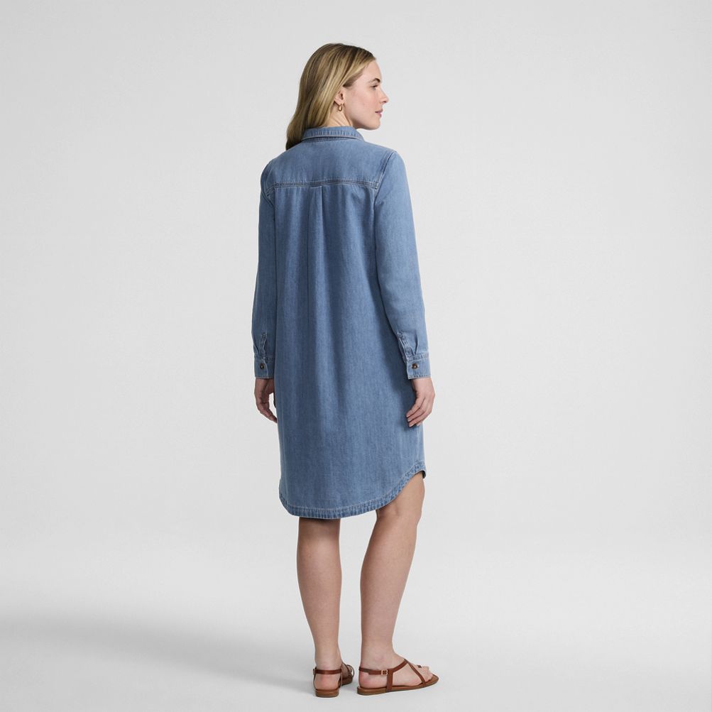 lands end denim shirt dress Women's Petite Denim Button Front Midi Shirt Dress - Lands' End - Blue