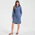 Women's Light Weight Denim Long Sleeve Button Front Shirt Dress, Front