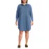 Women's Plus Size Light Weight Denim Long Sleeve Button Front Shirt Dress, Front