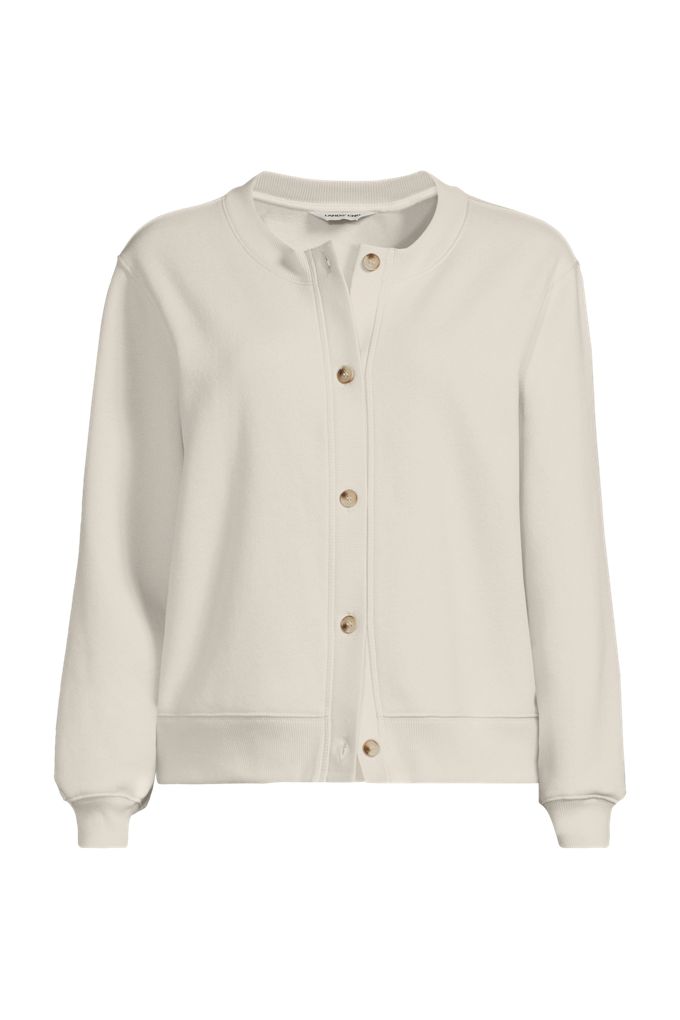 Lands' End Women's Long Sleeve Serious Sweats Cardigan Sweatshirt In White
