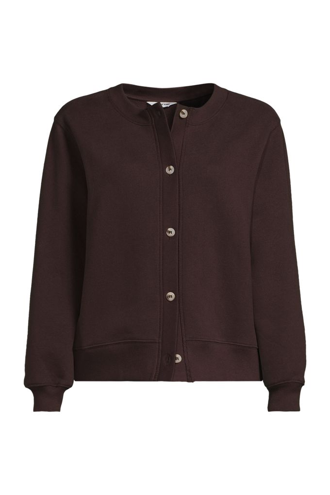Lands' End Women's Long Sleeve Serious Sweats Cardigan Sweatshirt In Brown