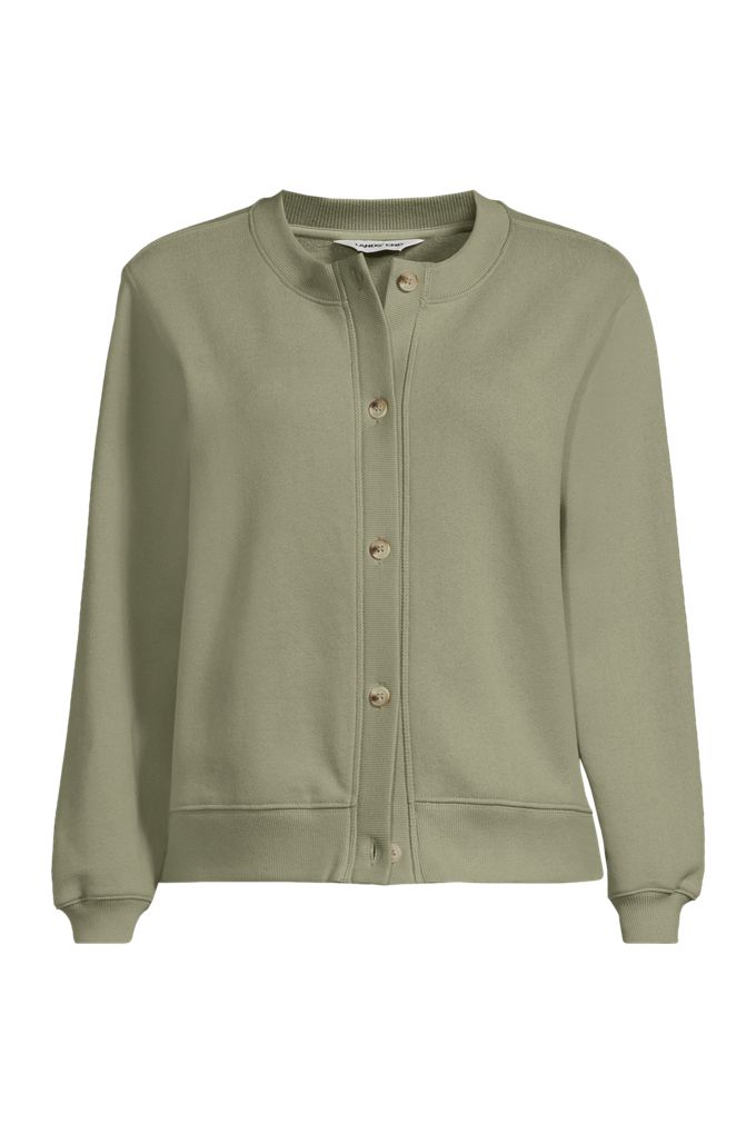 Lands' End Women's Long Sleeve Serious Sweats Cardigan Sweatshirt In Green