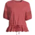 Women's Plus Size Elbow Sleeve Slub Lace Trim Adjustable Hem Top, Front
