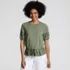 Women's Elbow Sleeve Slub Lace Trim Adjustable Hem Top, Front
