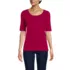 Women's Elbow Sleeve Variegated Micro Rib Scoop Neck Henley, Front