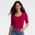 Women's Elbow Sleeve Variegated Micro Rib Scoop Neck Henley, alternative image