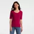 Women's Elbow Sleeve Variegated Micro Rib Scoop Neck Henley, Front