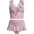 Women's Ruffle Midkini Top and High Waisted Bottom Swimsuit Set, Front