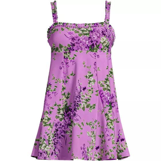 Women's Tugless Pleated Ruffle Swim Dress - primary