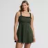 Women's Tugless Pleated Ruffle Swim Dress, Front