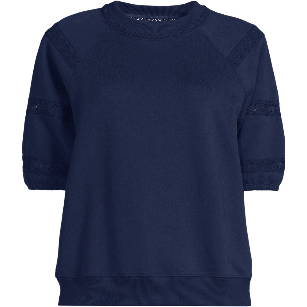 Women's Serious Sweats Puff Lace Sleeve Sweatshirt | Lands' End
