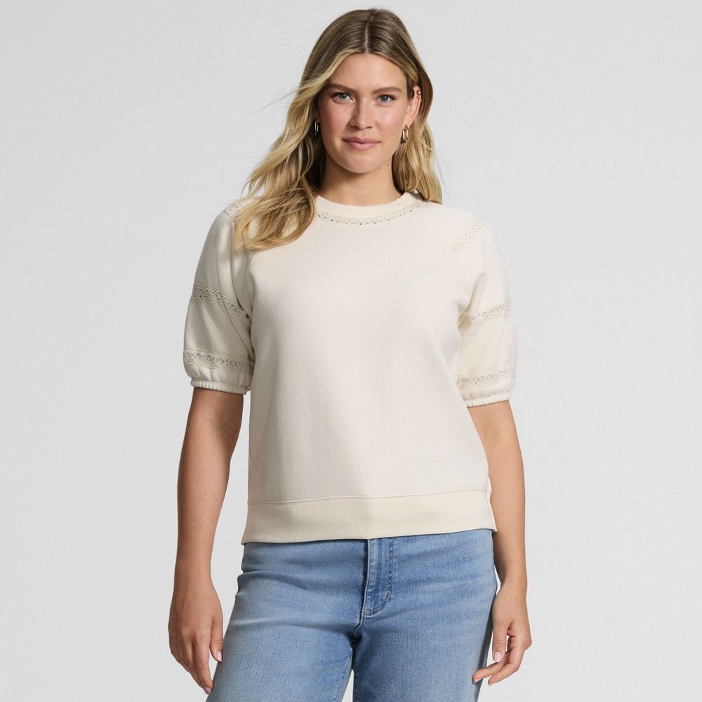 Women's Serious Sweats Puff Lace Sleeve Sweatshirt | Lands' End
