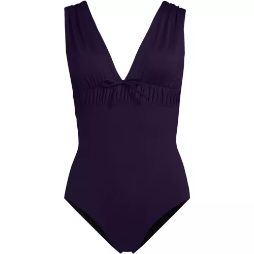Women's Wide Strap Plunge Shirred One Piece, Front