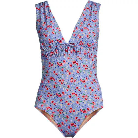 Women's Wide Strap Plunge Shirred One Piece - primary