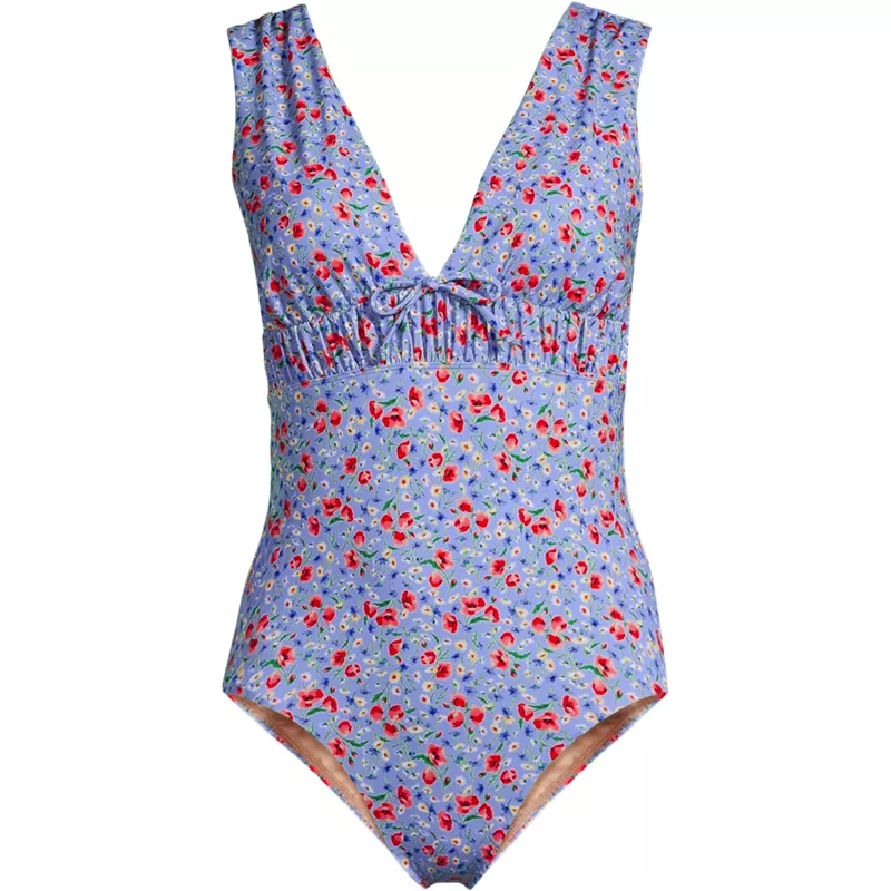 Women's Wide Strap Plunge Shirred One Piece, Front